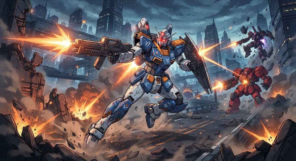 Original mecha battle anime artwork